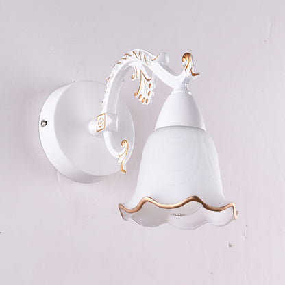 Classic Flower Vanity Wall Sconce Ivory Glass Wall Mount Lighting Fixture for Bath 1.0 White Clearhalo 'Vanity Lights' 'Wall Lights' Lighting' 2465581