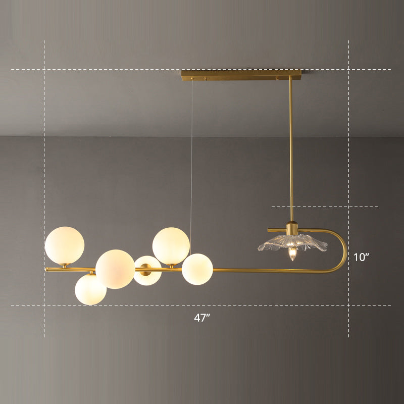 Creative Postmodern Suspension Lamp Brass Finish Ball and Lotus Leaf Island Light with Glass Shade Clearhalo 'Ceiling Lights' 'Island Lights' Lighting' 2465616