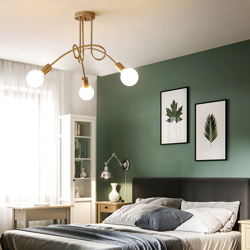 Twist Metal Flush Chandelier Loft Style Bedroom Semi Flush Ceiling Light with Open Bulb Design Clearhalo 'Ceiling Lights' 'Close To Ceiling Lights' 'Close to ceiling' 'Semi-flushmount' Lighting' 2465627