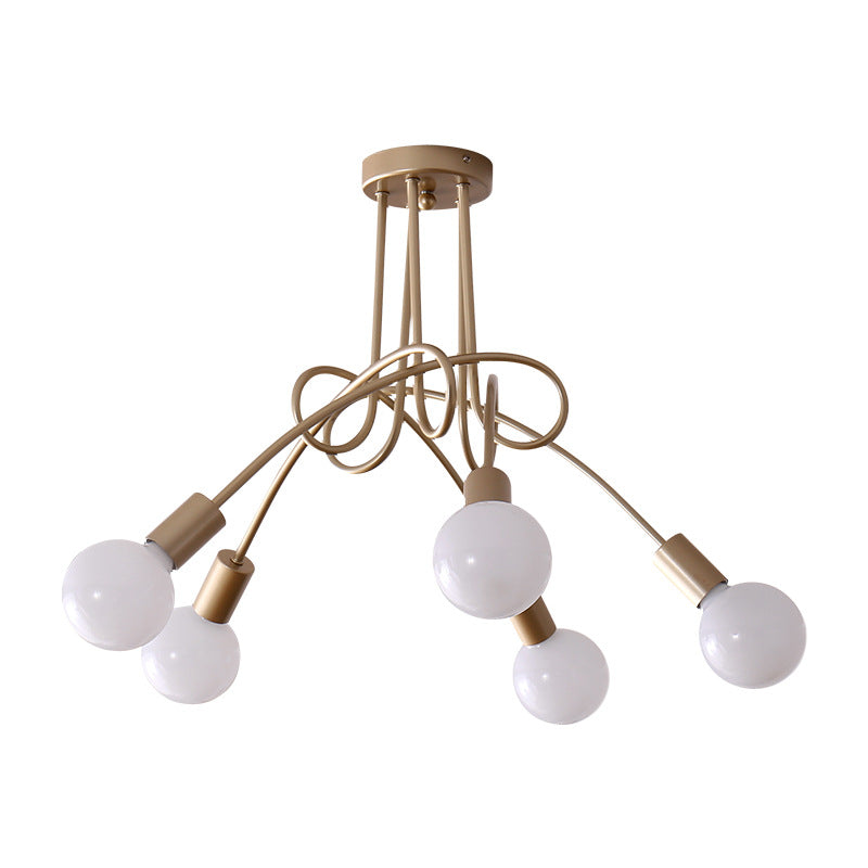 Twist Metal Flush Chandelier Loft Style Bedroom Semi Flush Ceiling Light with Open Bulb Design Clearhalo 'Ceiling Lights' 'Close To Ceiling Lights' 'Close to ceiling' 'Semi-flushmount' Lighting' 2465629