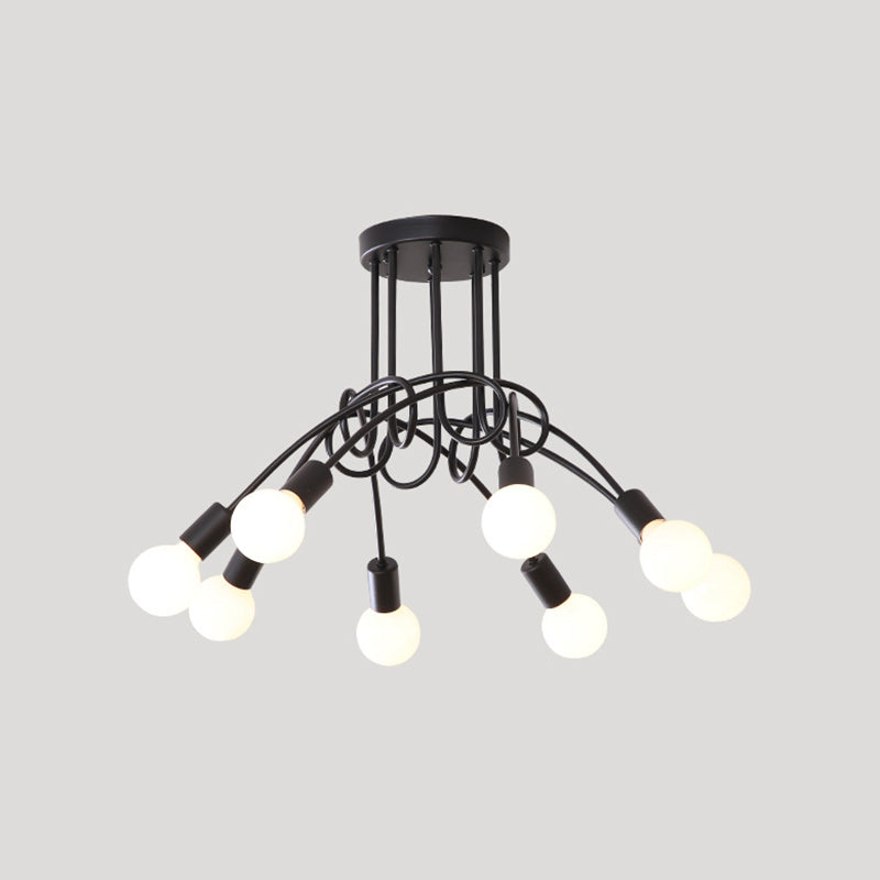 Twist Metal Flush Chandelier Loft Style Bedroom Semi Flush Ceiling Light with Open Bulb Design 8 Black Clearhalo 'Ceiling Lights' 'Close To Ceiling Lights' 'Close to ceiling' 'Semi-flushmount' Lighting' 2465634
