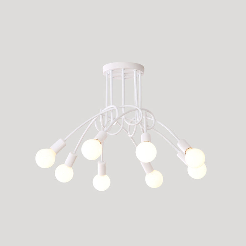 Twist Metal Flush Chandelier Loft Style Bedroom Semi Flush Ceiling Light with Open Bulb Design 8 White Clearhalo 'Ceiling Lights' 'Close To Ceiling Lights' 'Close to ceiling' 'Semi-flushmount' Lighting' 2465637