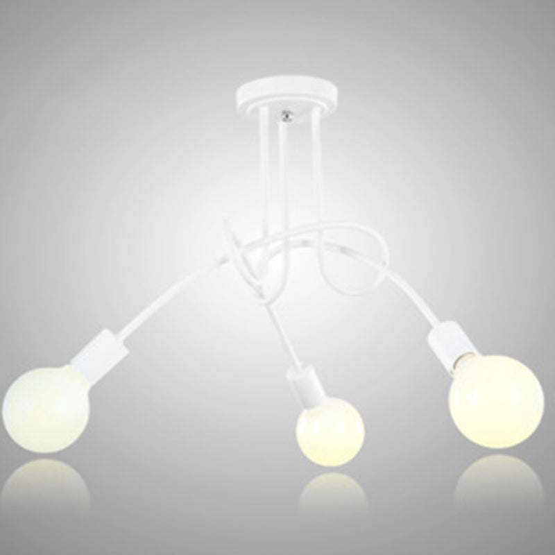 Twist Metal Flush Chandelier Loft Style Bedroom Semi Flush Ceiling Light with Open Bulb Design 3 White Clearhalo 'Ceiling Lights' 'Close To Ceiling Lights' 'Close to ceiling' 'Semi-flushmount' Lighting' 2465638