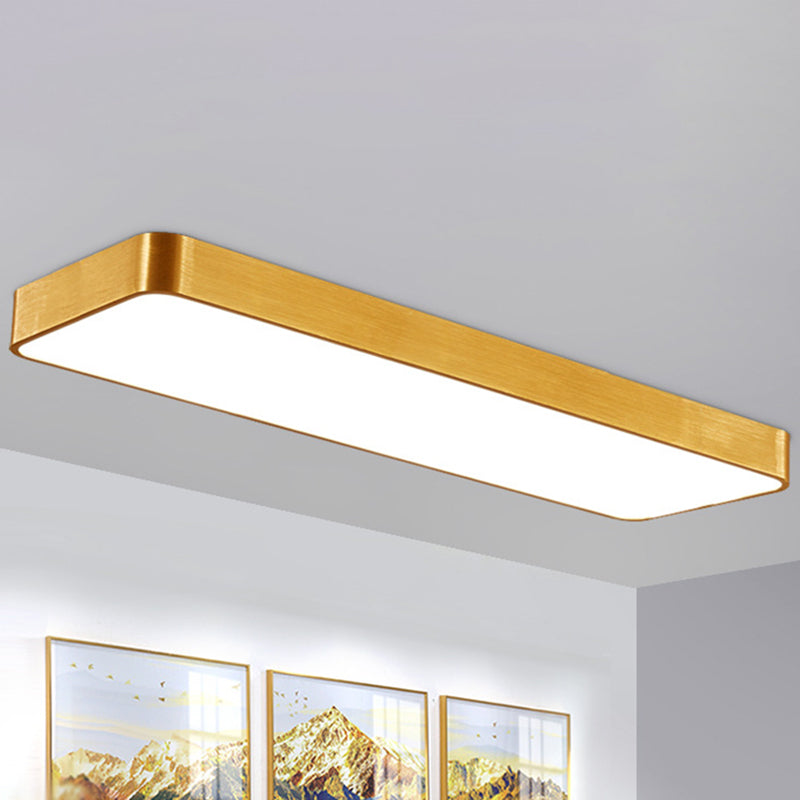 Gold Finish Rectangle Ceiling Lamp Simple Style Metal LED Flush Mount Light for Office Clearhalo 'Ceiling Lights' 'Close To Ceiling Lights' 'Close to ceiling' 'Flush mount' Lighting' 2465642