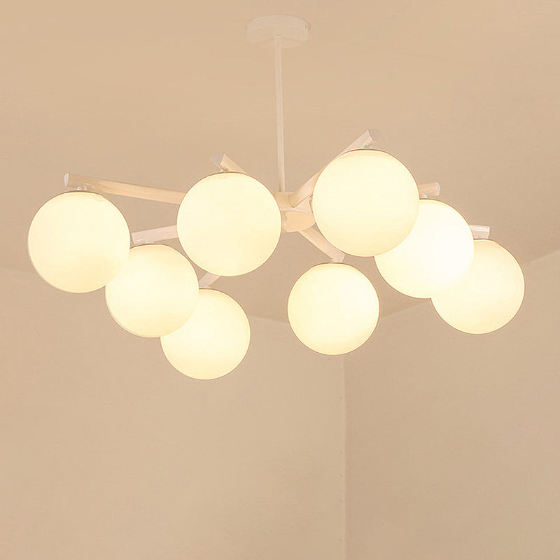 3/6/8 Light Globe Chandelier Traditional White Glass Pendant Light Fixture for Dining Room 8 White Clearhalo 'Ceiling Lights' 'Chandeliers' 'Glass shade' 'Glass' Lighting' 246565