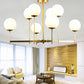 6/8 Bulbs Globe Chandelier Light Traditional Frosted Glass Hanging Ceiling Fixture in Brass 8 Brass Clearhalo 'Ceiling Lights' 'Chandeliers' 'Glass shade' 'Glass' Lighting' 246567