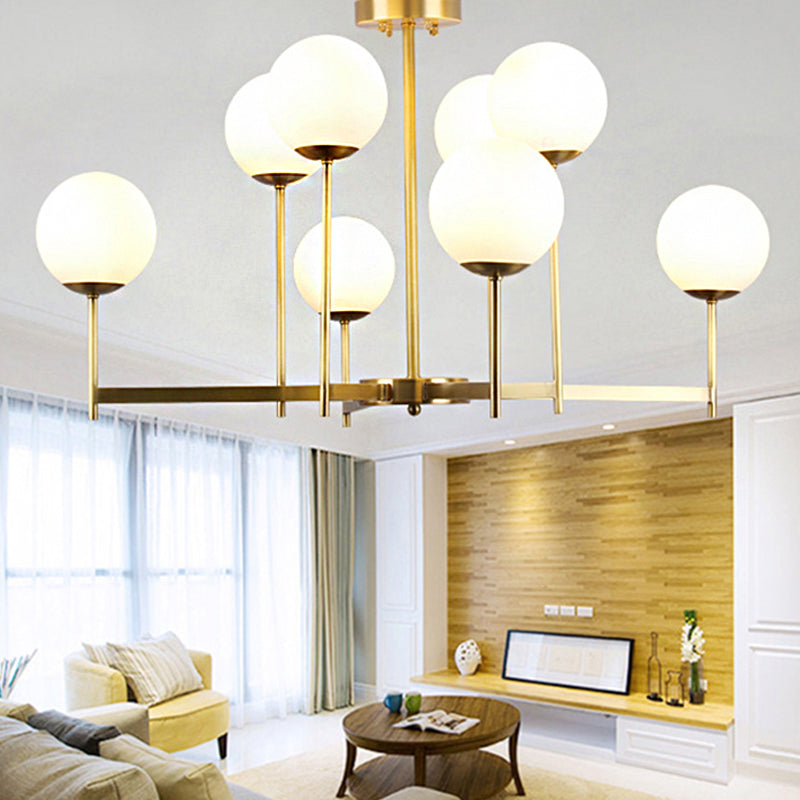 6/8 Bulbs Globe Chandelier Light Traditional Frosted Glass Hanging Ceiling Fixture in Brass 8 Brass Clearhalo 'Ceiling Lights' 'Chandeliers' 'Glass shade' 'Glass' Lighting' 246567