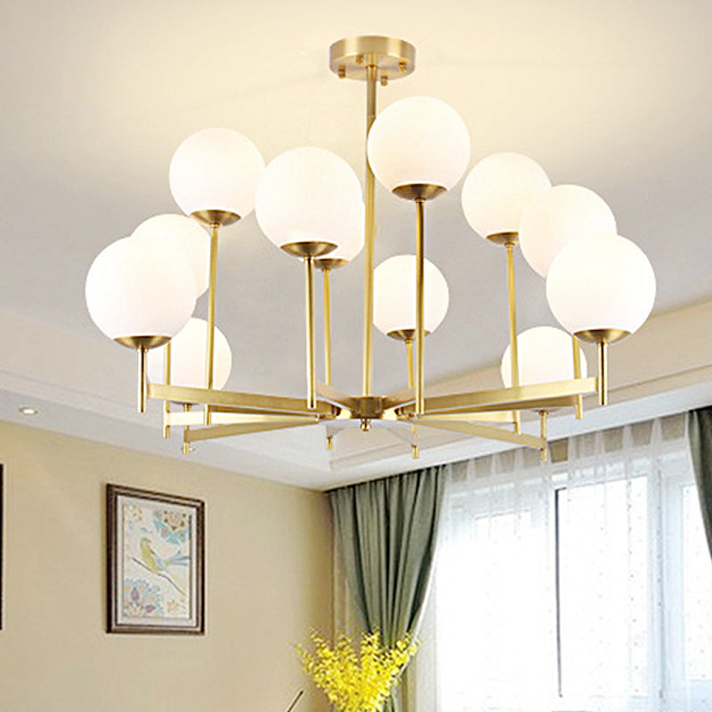6/8 Bulbs Globe Chandelier Light Traditional Frosted Glass Hanging Ceiling Fixture in Brass Clearhalo 'Ceiling Lights' 'Chandeliers' 'Glass shade' 'Glass' Lighting' 246568