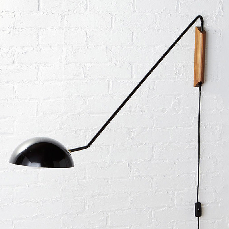 Postmodern Single Task Wall Light Dome Plug-in Wall Mounted Reading Lamp with Metal Shade Black Clearhalo 'Cast Iron' 'Glass' 'Industrial' 'Modern wall lights' 'Modern' 'Tiffany' 'Traditional wall lights' 'Wall Lamps & Sconces' 'Wall Lights' Lighting' 2465686