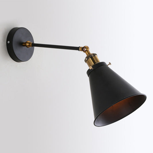 Single-Bulb Metal Sconce Light Vintage Black Conical Bedroom Reading Wall Lamp with Swing Arm Black 8" Clearhalo 'Art deco wall lights' 'Cast Iron' 'Glass' 'Industrial wall lights' 'Industrial' 'Middle century wall lights' 'Modern' 'Rustic wall lights' 'Tiffany' 'Traditional wall lights' 'Wall Lamps & Sconces' 'Wall Lights' Lighting' 2465693