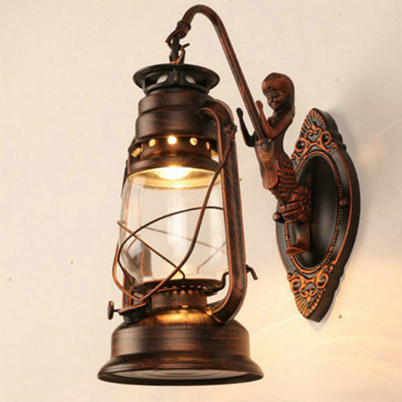 Single-Bulb Oil Lantern Sconce Antique Style Clear Glass Wall Mount Light Fixture for Aisle Clearhalo 'Art deco wall lights' 'Cast Iron' 'Glass' 'Industrial wall lights' 'Industrial' 'Middle century wall lights' 'Modern' 'Rustic wall lights' 'Tiffany' 'Traditional wall lights' 'Wall Lamps & Sconces' 'Wall Lights' Lighting' 2465719