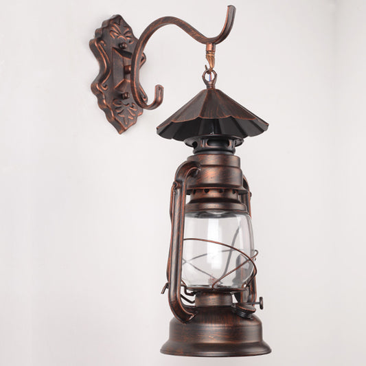 Single-Bulb Oil Lantern Sconce Antique Style Clear Glass Wall Mount Light Fixture for Aisle Copper Umbrella Clearhalo 'Art deco wall lights' 'Cast Iron' 'Glass' 'Industrial wall lights' 'Industrial' 'Middle century wall lights' 'Modern' 'Rustic wall lights' 'Tiffany' 'Traditional wall lights' 'Wall Lamps & Sconces' 'Wall Lights' Lighting' 2465725
