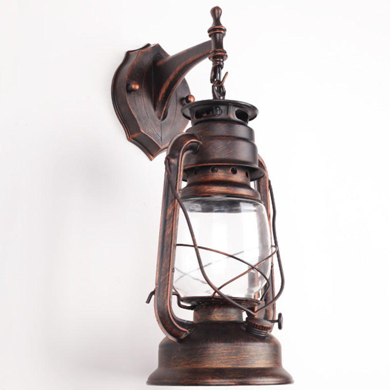 Single-Bulb Oil Lantern Sconce Antique Style Clear Glass Wall Mount Light Fixture for Aisle Copper Straight Clearhalo 'Art deco wall lights' 'Cast Iron' 'Glass' 'Industrial wall lights' 'Industrial' 'Middle century wall lights' 'Modern' 'Rustic wall lights' 'Tiffany' 'Traditional wall lights' 'Wall Lamps & Sconces' 'Wall Lights' Lighting' 2465729