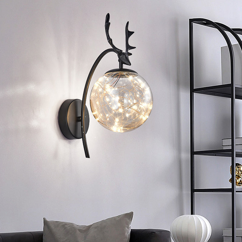 Nordic Ball Wall Mount Lighting Glass Stairs LED Starry Sconce Light with Antler Decor Clearhalo 'Cast Iron' 'Glass' 'Industrial' 'Modern wall lights' 'Modern' 'Tiffany' 'Traditional wall lights' 'Wall Lamps & Sconces' 'Wall Lights' Lighting' 2465741