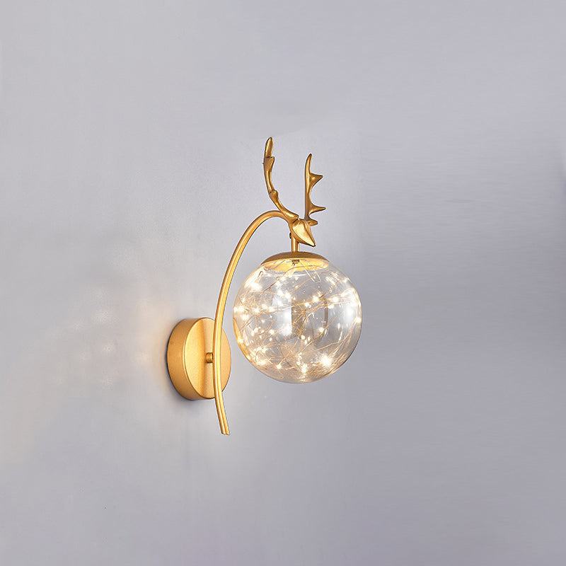Nordic Ball Wall Mount Lighting Glass Stairs LED Starry Sconce Light with Antler Decor Gold Stained Glass Clearhalo 'Cast Iron' 'Glass' 'Industrial' 'Modern wall lights' 'Modern' 'Tiffany' 'Traditional wall lights' 'Wall Lamps & Sconces' 'Wall Lights' Lighting' 2465742