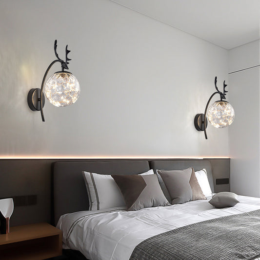 Nordic Ball Wall Mount Lighting Glass Stairs LED Starry Sconce Light with Antler Decor Clearhalo 'Cast Iron' 'Glass' 'Industrial' 'Modern wall lights' 'Modern' 'Tiffany' 'Traditional wall lights' 'Wall Lamps & Sconces' 'Wall Lights' Lighting' 2465744