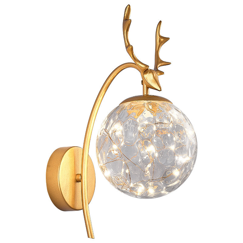 Nordic Ball Wall Mount Lighting Glass Stairs LED Starry Sconce Light with Antler Decor Clearhalo 'Cast Iron' 'Glass' 'Industrial' 'Modern wall lights' 'Modern' 'Tiffany' 'Traditional wall lights' 'Wall Lamps & Sconces' 'Wall Lights' Lighting' 2465746