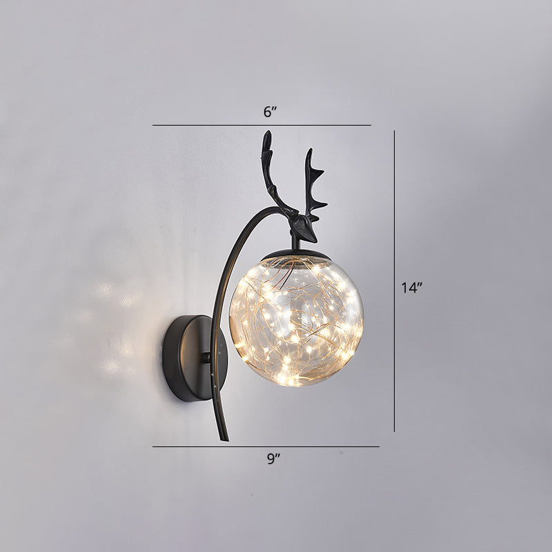 Nordic Ball Wall Mount Lighting Glass Stairs LED Starry Sconce Light with Antler Decor Clearhalo 'Cast Iron' 'Glass' 'Industrial' 'Modern wall lights' 'Modern' 'Tiffany' 'Traditional wall lights' 'Wall Lamps & Sconces' 'Wall Lights' Lighting' 2465748