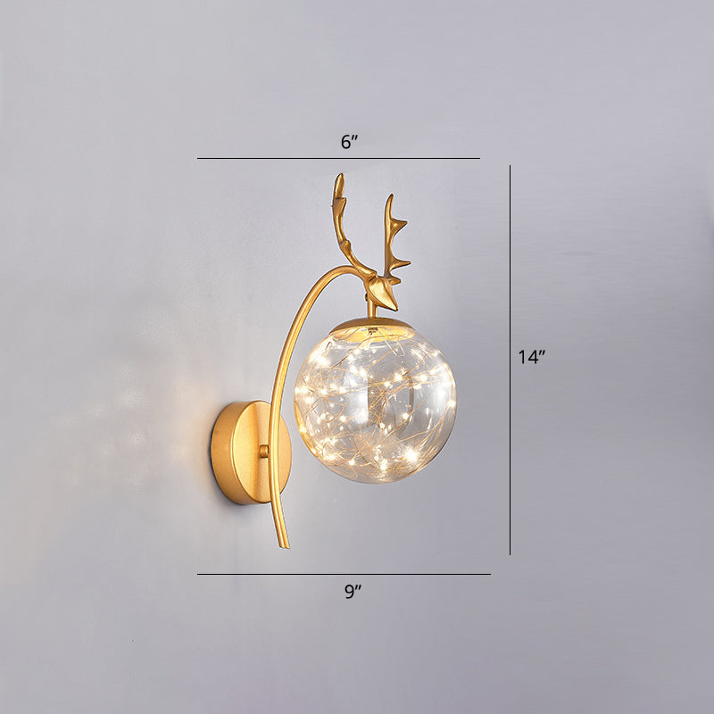 Nordic Ball Wall Mount Lighting Glass Stairs LED Starry Sconce Light with Antler Decor Clearhalo 'Cast Iron' 'Glass' 'Industrial' 'Modern wall lights' 'Modern' 'Tiffany' 'Traditional wall lights' 'Wall Lamps & Sconces' 'Wall Lights' Lighting' 2465750