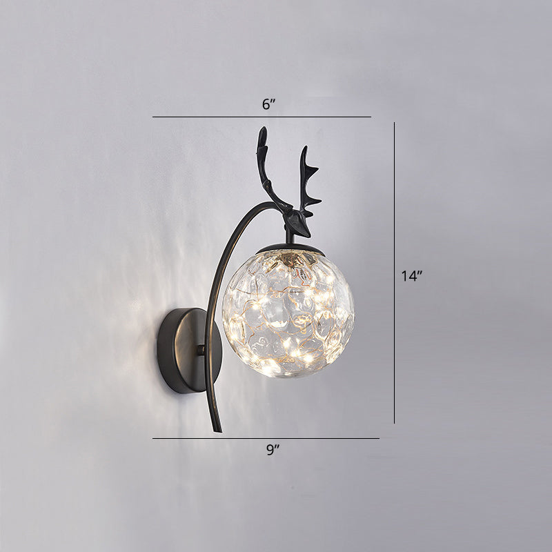 Nordic Ball Wall Mount Lighting Glass Stairs LED Starry Sconce Light with Antler Decor Clearhalo 'Cast Iron' 'Glass' 'Industrial' 'Modern wall lights' 'Modern' 'Tiffany' 'Traditional wall lights' 'Wall Lamps & Sconces' 'Wall Lights' Lighting' 2465751