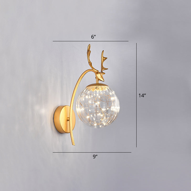 Nordic Ball Wall Mount Lighting Glass Stairs LED Starry Sconce Light with Antler Decor Clearhalo 'Cast Iron' 'Glass' 'Industrial' 'Modern wall lights' 'Modern' 'Tiffany' 'Traditional wall lights' 'Wall Lamps & Sconces' 'Wall Lights' Lighting' 2465752