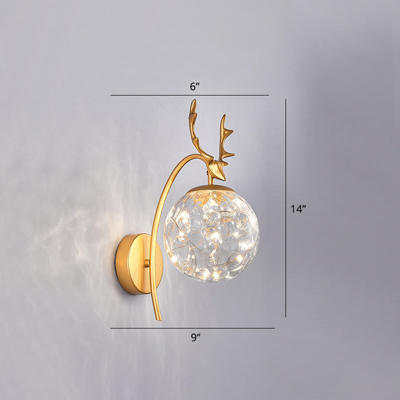Nordic Ball Wall Mount Lighting Glass Stairs LED Starry Sconce Light with Antler Decor Clearhalo 'Cast Iron' 'Glass' 'Industrial' 'Modern wall lights' 'Modern' 'Tiffany' 'Traditional wall lights' 'Wall Lamps & Sconces' 'Wall Lights' Lighting' 2465753