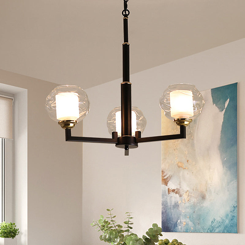 3/6/8 Bulbs Ceiling Lamp Globe Clear Textured Glass Traditional Living Room Chandelier Pendant Light in Black Clearhalo 'Ceiling Lights' 'Chandeliers' 'Glass shade' 'Glass' Lighting' 246579