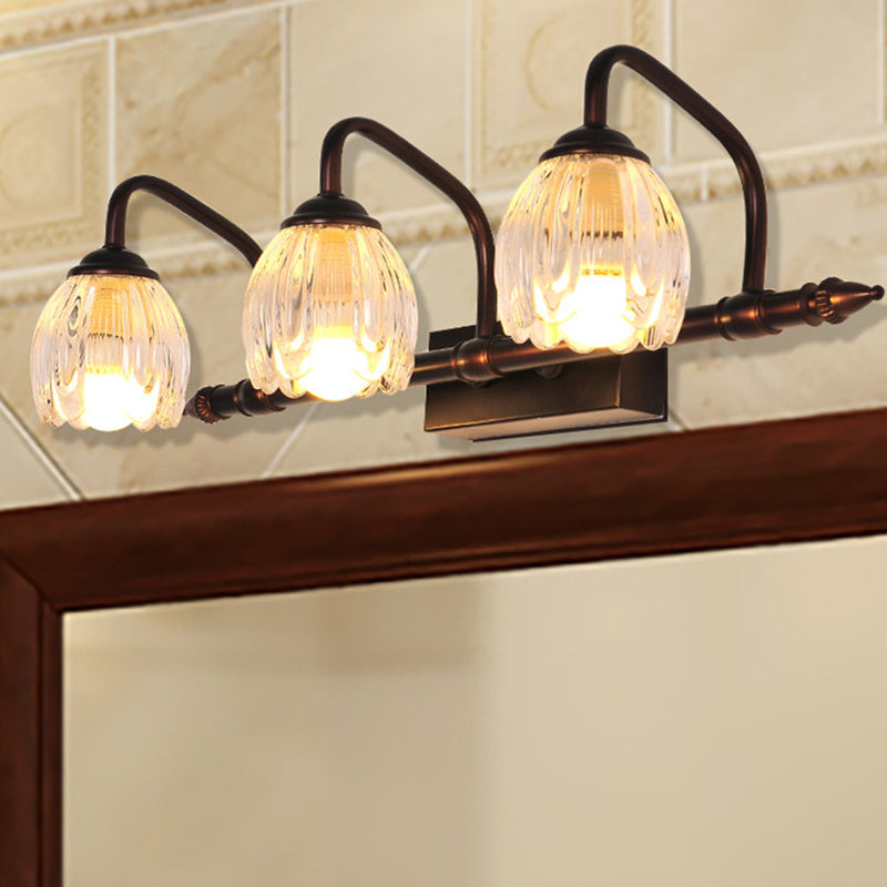 Copper Flower Vanity Wall Light Rustic Clear Glass Bathroom Wall Sconce Light Fixture Clearhalo 'Vanity Lights' 'Wall Lights' Lighting' 2465799