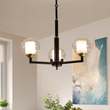 3/6/8 Bulbs Ceiling Lamp Globe Clear Textured Glass Traditional Living Room Chandelier Pendant Light in Black Clearhalo 'Ceiling Lights' 'Chandeliers' 'Glass shade' 'Glass' Lighting' 246579