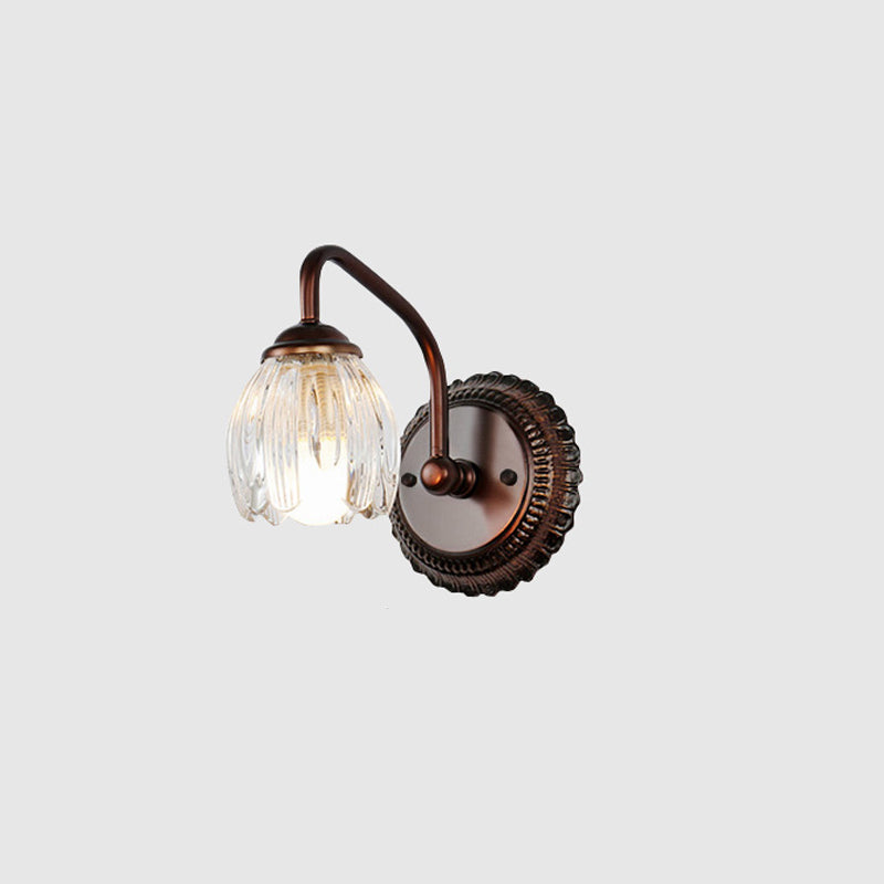 Copper Flower Vanity Wall Light Rustic Clear Glass Bathroom Wall Sconce Light Fixture 1.0 Copper Clearhalo 'Vanity Lights' 'Wall Lights' Lighting' 2465800