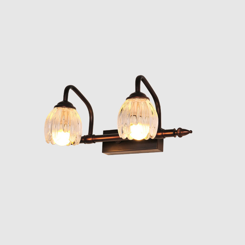 Copper Flower Vanity Wall Light Rustic Clear Glass Bathroom Wall Sconce Light Fixture 2.0 Copper Clearhalo 'Vanity Lights' 'Wall Lights' Lighting' 2465801