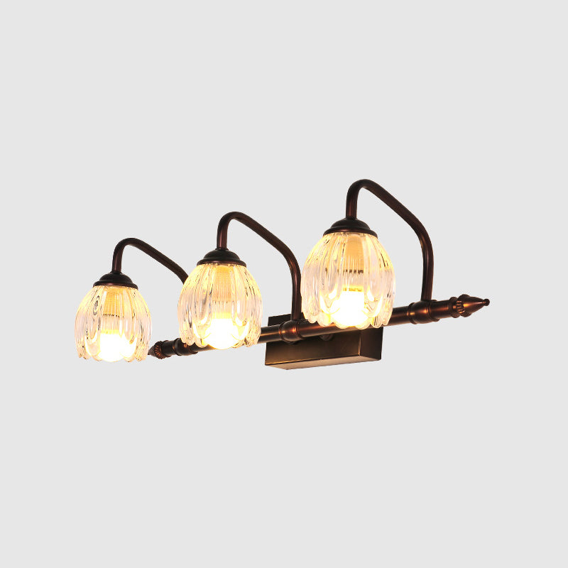 Copper Flower Vanity Wall Light Rustic Clear Glass Bathroom Wall Sconce Light Fixture 3.0 Copper Clearhalo 'Vanity Lights' 'Wall Lights' Lighting' 2465803