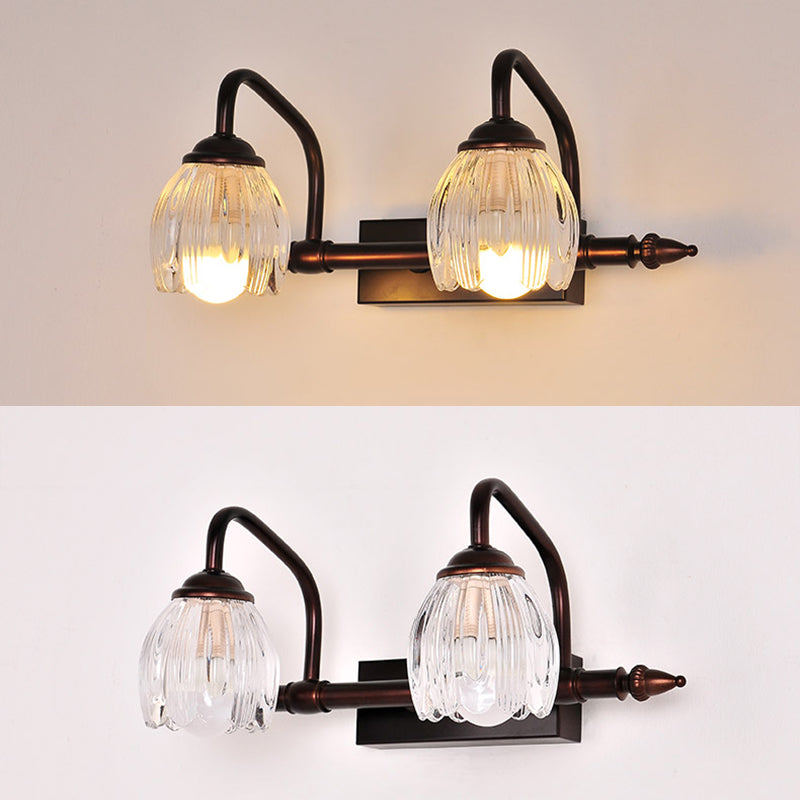 Copper Flower Vanity Wall Light Rustic Clear Glass Bathroom Wall Sconce Light Fixture Clearhalo 'Vanity Lights' 'Wall Lights' Lighting' 2465806