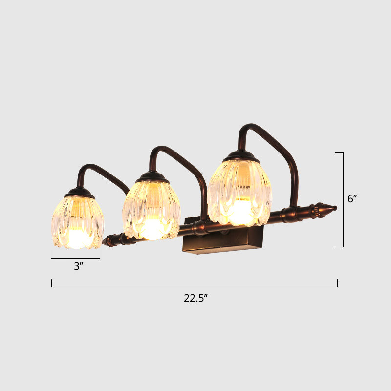 Copper Flower Vanity Wall Light Rustic Clear Glass Bathroom Wall Sconce Light Fixture Clearhalo 'Vanity Lights' 'Wall Lights' Lighting' 2465809