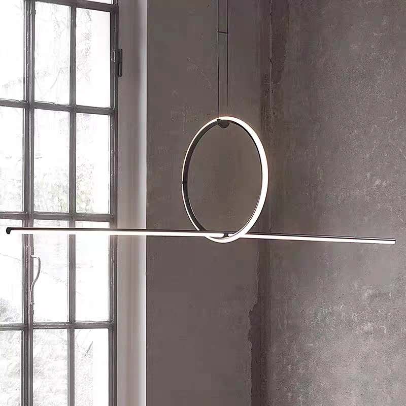 Designer Line Art Pendant Ceiling Light Metallic Dining Room LED Island Light in Black Clearhalo 'Ceiling Lights' 'Island Lights' Lighting' 2465814