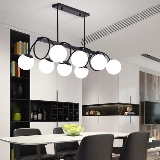 Modern Sphere Island Light Glass Dining Room Suspended Lighting Fixture in Black Clearhalo 'Ceiling Lights' 'Island Lights' Lighting' 2465821