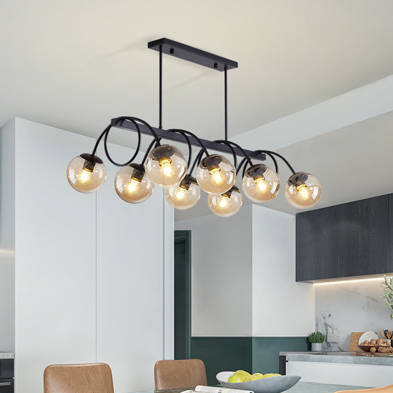Modern Sphere Island Light Glass Dining Room Suspended Lighting Fixture in Black Clearhalo 'Ceiling Lights' 'Island Lights' Lighting' 2465824
