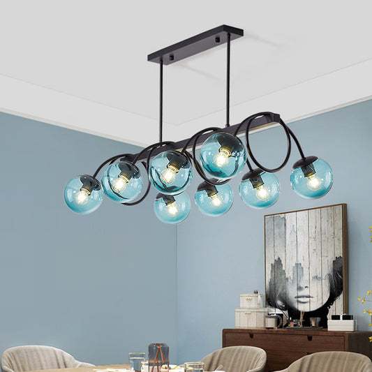Modern Sphere Island Light Glass Dining Room Suspended Lighting Fixture in Black Clearhalo 'Ceiling Lights' 'Island Lights' Lighting' 2465825
