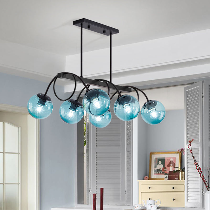 Modern Sphere Island Light Glass Dining Room Suspended Lighting Fixture in Black Clearhalo 'Ceiling Lights' 'Island Lights' Lighting' 2465828