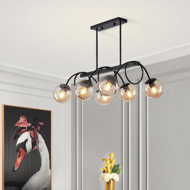 Modern Sphere Island Light Glass Dining Room Suspended Lighting Fixture in Black Clearhalo 'Ceiling Lights' 'Island Lights' Lighting' 2465830