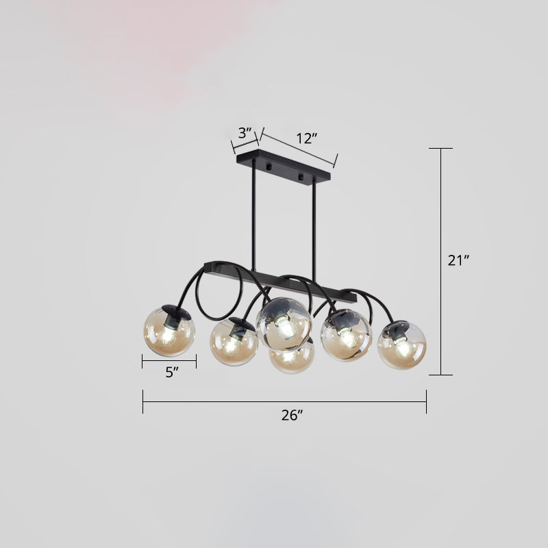 Modern Sphere Island Light Glass Dining Room Suspended Lighting Fixture in Black Clearhalo 'Ceiling Lights' 'Island Lights' Lighting' 2465837