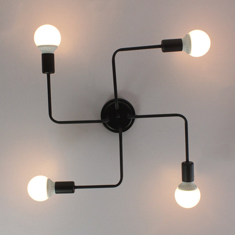 Black Spider Flush Mount Ceiling Light Vintage Metal Living Room Semi Flush Light Clearhalo 'Ceiling Lights' 'Close To Ceiling Lights' 'Close to ceiling' 'Semi-flushmount' Lighting' 2465841