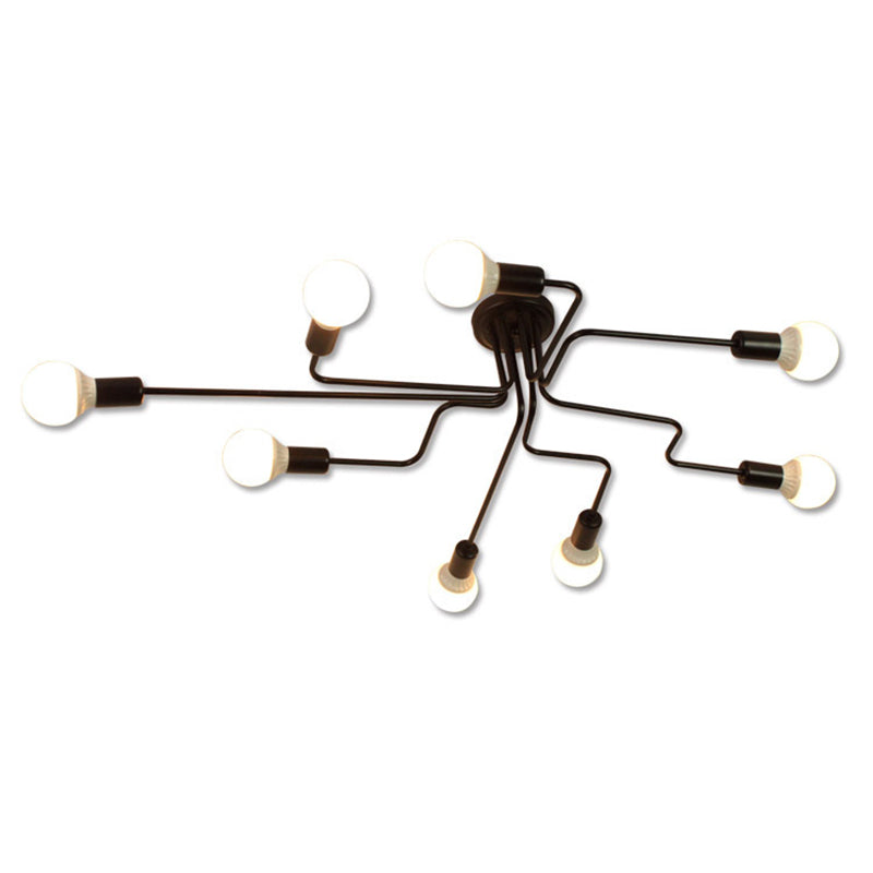 Black Spider Flush Mount Ceiling Light Vintage Metal Living Room Semi Flush Light Clearhalo 'Ceiling Lights' 'Close To Ceiling Lights' 'Close to ceiling' 'Semi-flushmount' Lighting' 2465842