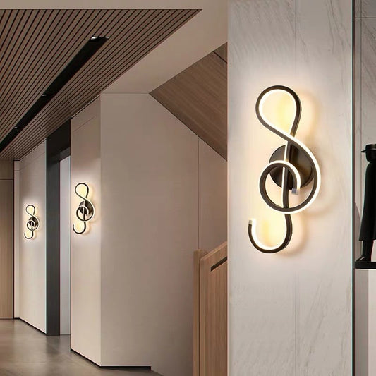 Minimalist Line Art Sconce Light Fixture Metal Hallway LED Wall Mounted Lamp in Black Black Musical Note Clearhalo 'Cast Iron' 'Glass' 'Industrial' 'Modern wall lights' 'Modern' 'Tiffany' 'Traditional wall lights' 'Wall Lamps & Sconces' 'Wall Lights' Lighting' 2465849