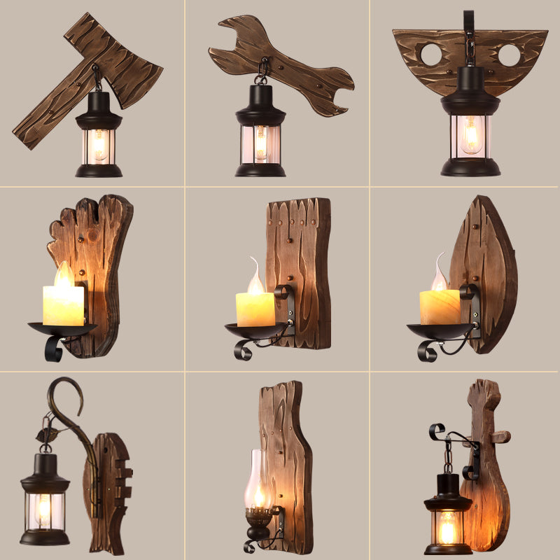 Brown Geometric Wall Light Sconce Rustic Wooden 1-Light Restaurant Wall Mounted Light Clearhalo 'Art deco wall lights' 'Cast Iron' 'Glass' 'Industrial wall lights' 'Industrial' 'Middle century wall lights' 'Modern' 'Rustic wall lights' 'Tiffany' 'Traditional wall lights' 'Wall Lamps & Sconces' 'Wall Lights' Lighting' 2465856