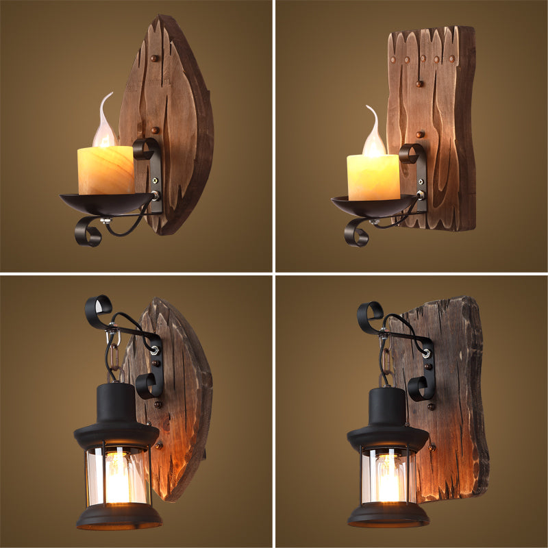 Brown Geometric Wall Light Sconce Rustic Wooden 1-Light Restaurant Wall Mounted Light Clearhalo 'Art deco wall lights' 'Cast Iron' 'Glass' 'Industrial wall lights' 'Industrial' 'Middle century wall lights' 'Modern' 'Rustic wall lights' 'Tiffany' 'Traditional wall lights' 'Wall Lamps & Sconces' 'Wall Lights' Lighting' 2465858
