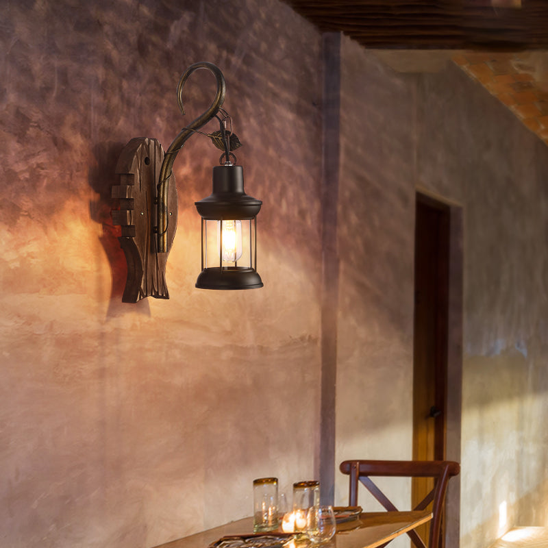 Brown Geometric Wall Light Sconce Rustic Wooden 1-Light Restaurant Wall Mounted Light Clearhalo 'Art deco wall lights' 'Cast Iron' 'Glass' 'Industrial wall lights' 'Industrial' 'Middle century wall lights' 'Modern' 'Rustic wall lights' 'Tiffany' 'Traditional wall lights' 'Wall Lamps & Sconces' 'Wall Lights' Lighting' 2465861