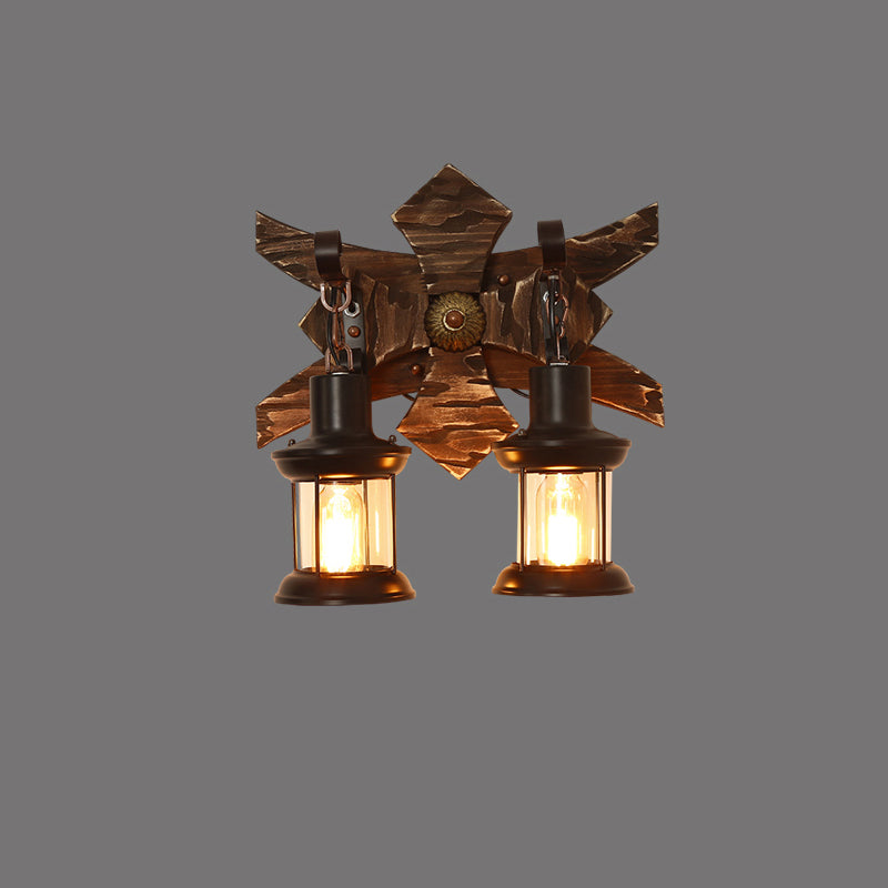 Brown Geometric Wall Light Sconce Rustic Wooden 1-Light Restaurant Wall Mounted Light Brown Flower Clearhalo 'Art deco wall lights' 'Cast Iron' 'Glass' 'Industrial wall lights' 'Industrial' 'Middle century wall lights' 'Modern' 'Rustic wall lights' 'Tiffany' 'Traditional wall lights' 'Wall Lamps & Sconces' 'Wall Lights' Lighting' 2465864