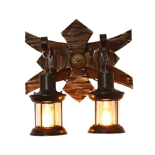 Brown Geometric Wall Light Sconce Rustic Wooden 1-Light Restaurant Wall Mounted Light Clearhalo 'Art deco wall lights' 'Cast Iron' 'Glass' 'Industrial wall lights' 'Industrial' 'Middle century wall lights' 'Modern' 'Rustic wall lights' 'Tiffany' 'Traditional wall lights' 'Wall Lamps & Sconces' 'Wall Lights' Lighting' 2465865