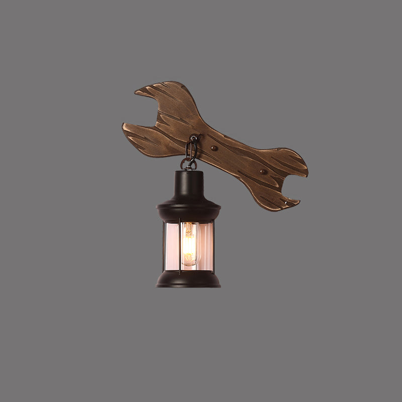 Brown Geometric Wall Light Sconce Rustic Wooden 1-Light Restaurant Wall Mounted Light Brown With Handle Clearhalo 'Art deco wall lights' 'Cast Iron' 'Glass' 'Industrial wall lights' 'Industrial' 'Middle century wall lights' 'Modern' 'Rustic wall lights' 'Tiffany' 'Traditional wall lights' 'Wall Lamps & Sconces' 'Wall Lights' Lighting' 2465870